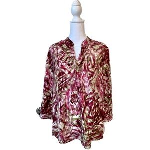 CHICOS Women’s 3/4 Sleeve Green and Red Abstract Print Blouse Size 0